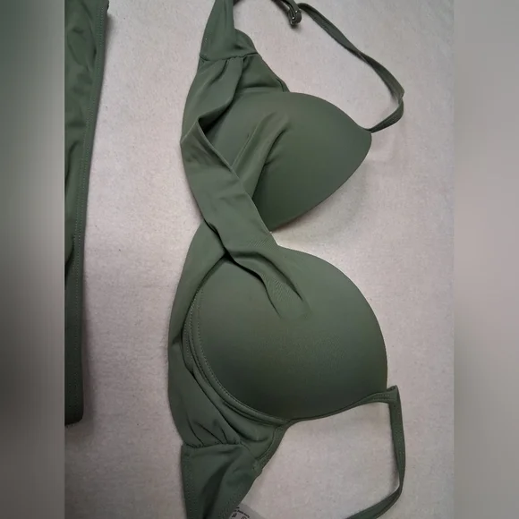 Olive Green Women's Two-Piece Swim Set - Padded Underwire Bikini - Picture 2 of 6
